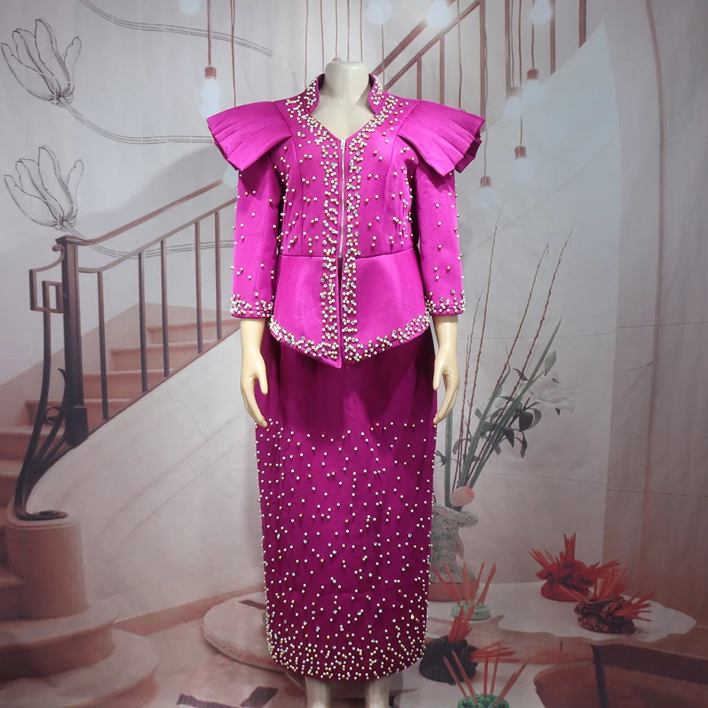 Modern Design African Suits for Women Mesh Fabric Dresses Medium Length Suit Luxury Elegant Women's Overalls