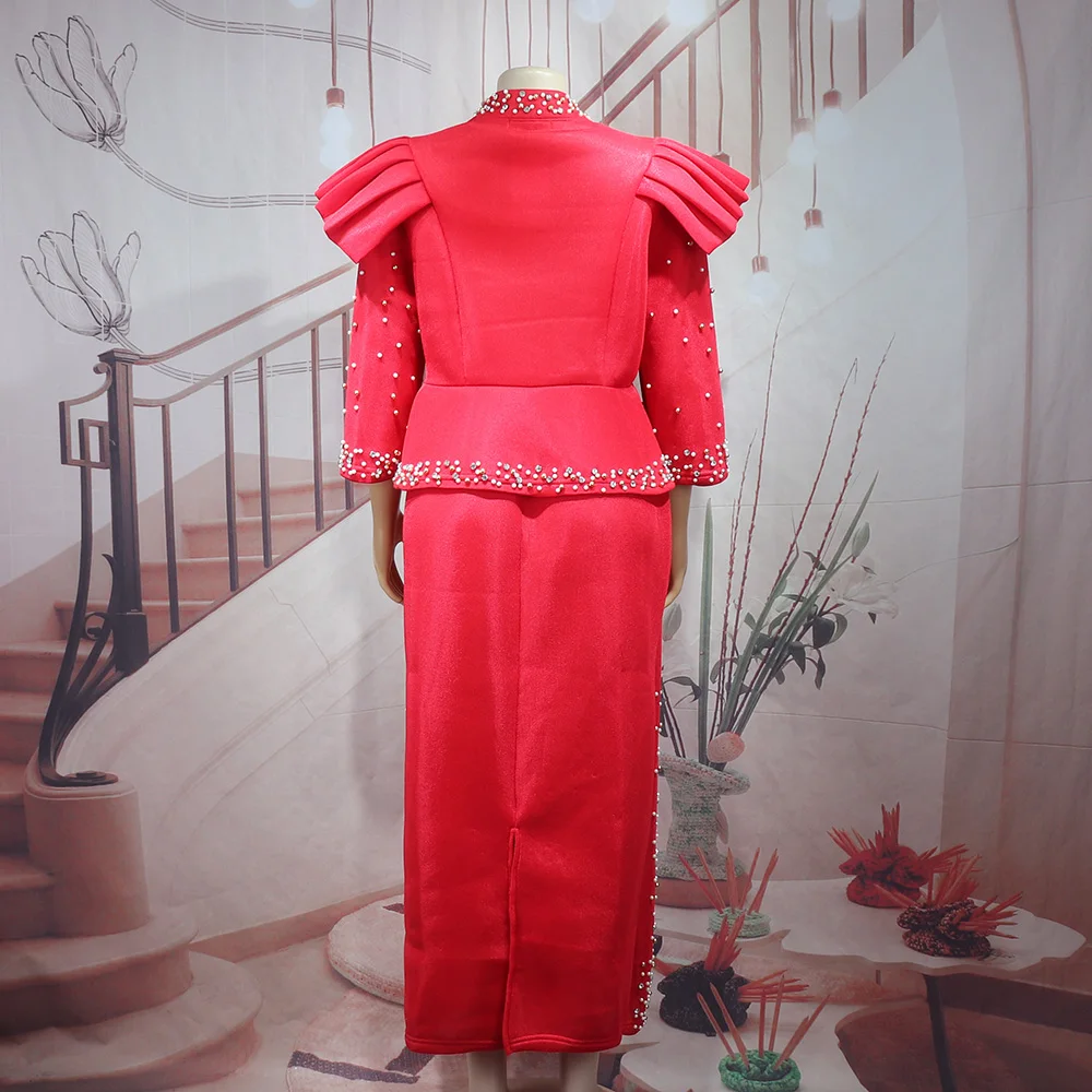 Modern Design African Suits for Women Mesh Fabric Dresses Medium Length Suit Luxury Elegant Women's Overalls