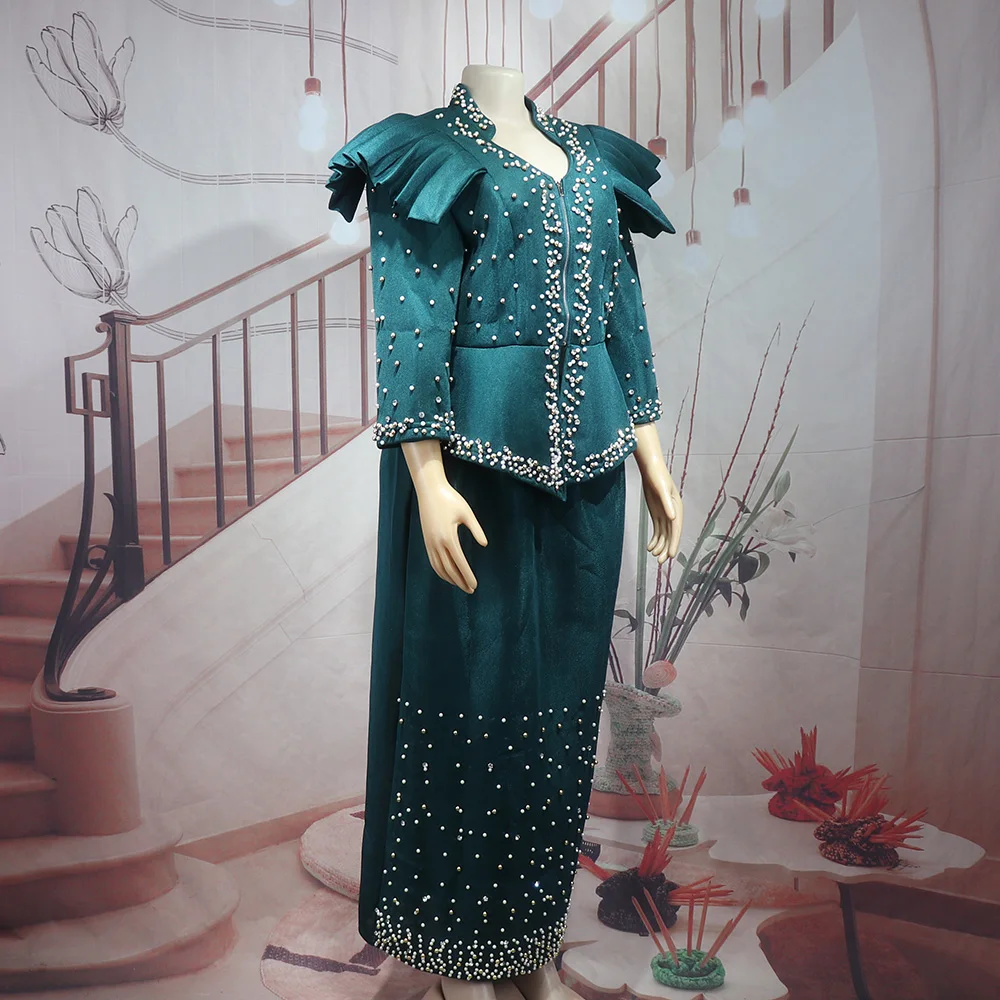 Modern Design African Suits for Women Mesh Fabric Dresses Medium Length Suit Luxury Elegant Women's Overalls
