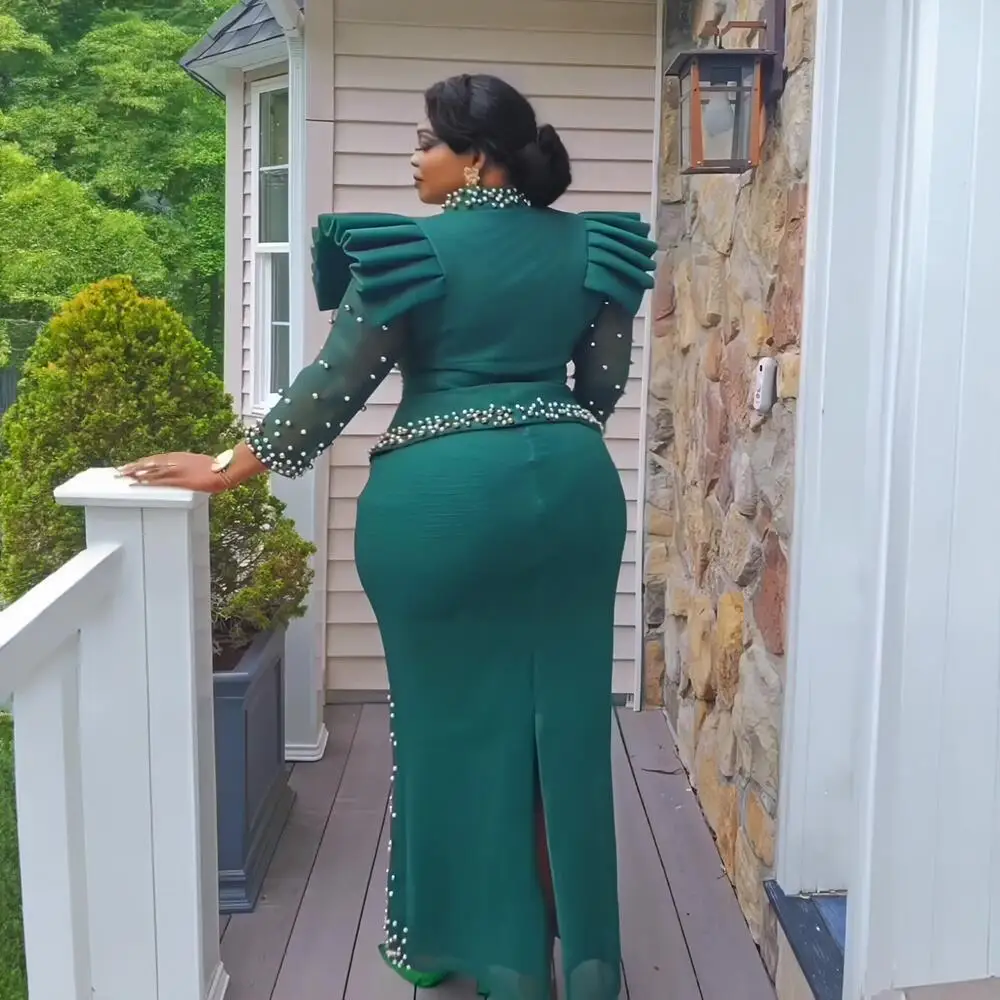 Modern Design African Suits for Women Mesh Fabric Dresses Medium Length Suit Luxury Elegant Women's Overalls