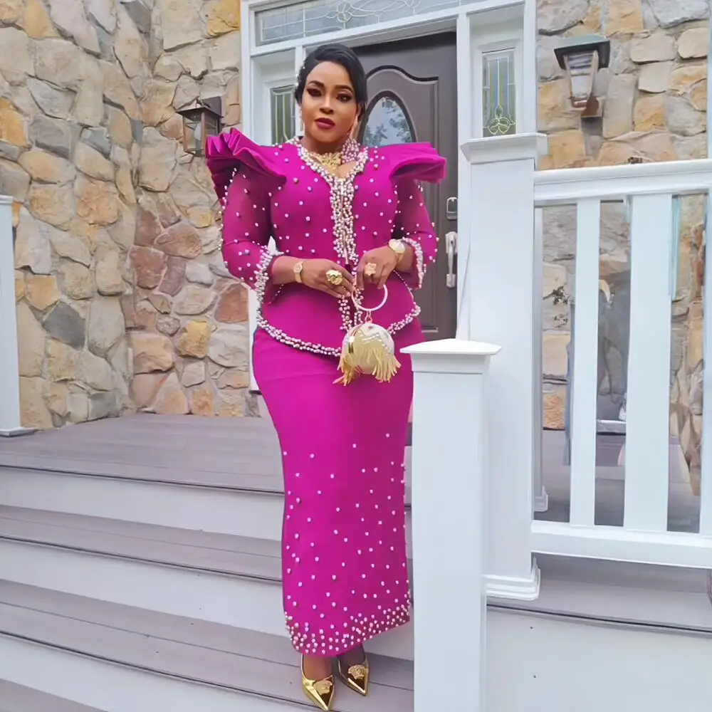 Modern Design African Suits for Women Mesh Fabric Dresses Medium Length Suit Luxury Elegant Women's Overalls