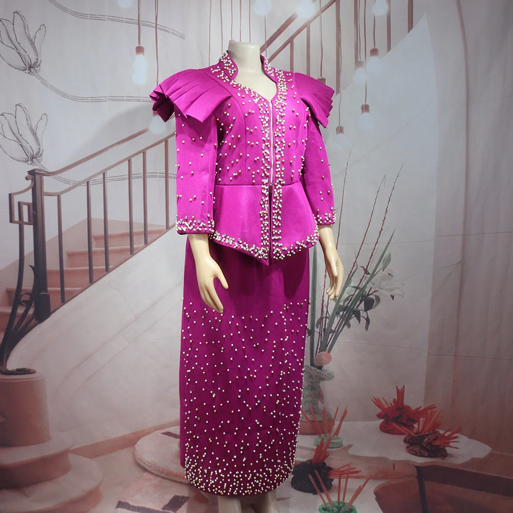 Modern Design African Suits for Women Mesh Fabric Dresses Medium Length Suit Luxury Elegant Women's Overalls