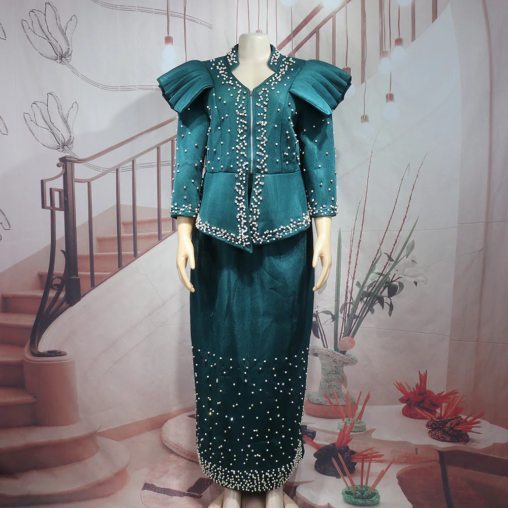 Modern Design African Suits for Women Mesh Fabric Dresses Medium Length Suit Luxury Elegant Women's Overalls