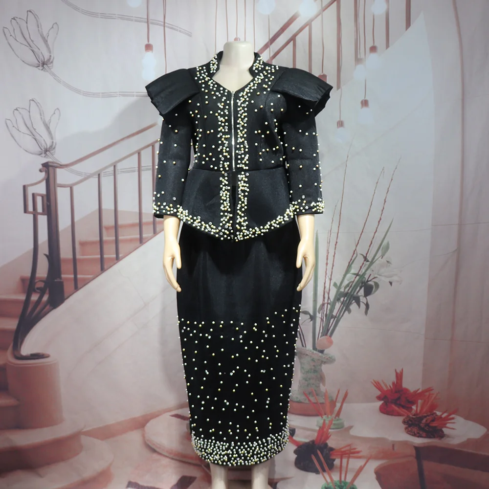 Modern Design African Suits for Women Mesh Fabric Dresses Medium Length Suit Luxury Elegant Women's Overalls