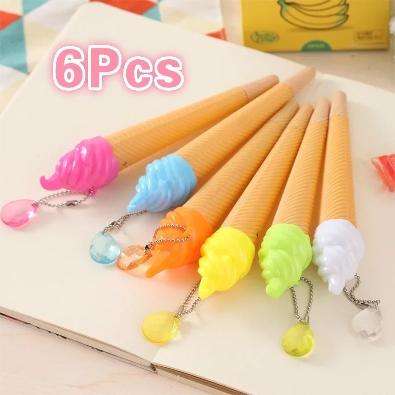 6 Pack Ice Cream Pen Cartoon Writing Cute Neutral Pen Childrens Day Gift 0.38 Mm Neutral Pen School Supplies Random Color