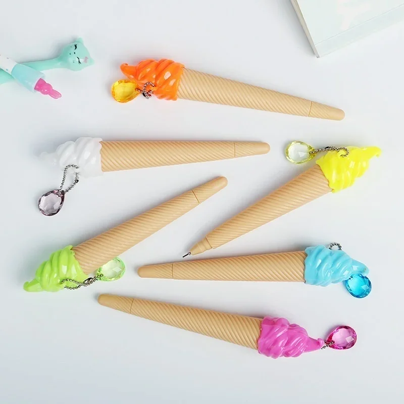 6 Pack Ice Cream Pen Cartoon Writing Cute Neutral Pen Childrens Day Gift 0.38 Mm Neutral Pen School Supplies Random Color