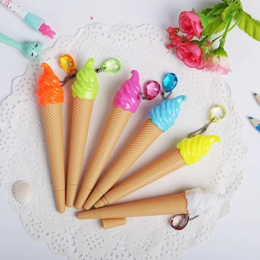 6 Pack Ice Cream Pen Cartoon Writing Cute Neutral Pen Childrens Day Gift 0.38 Mm Neutral Pen School Supplies Random Color