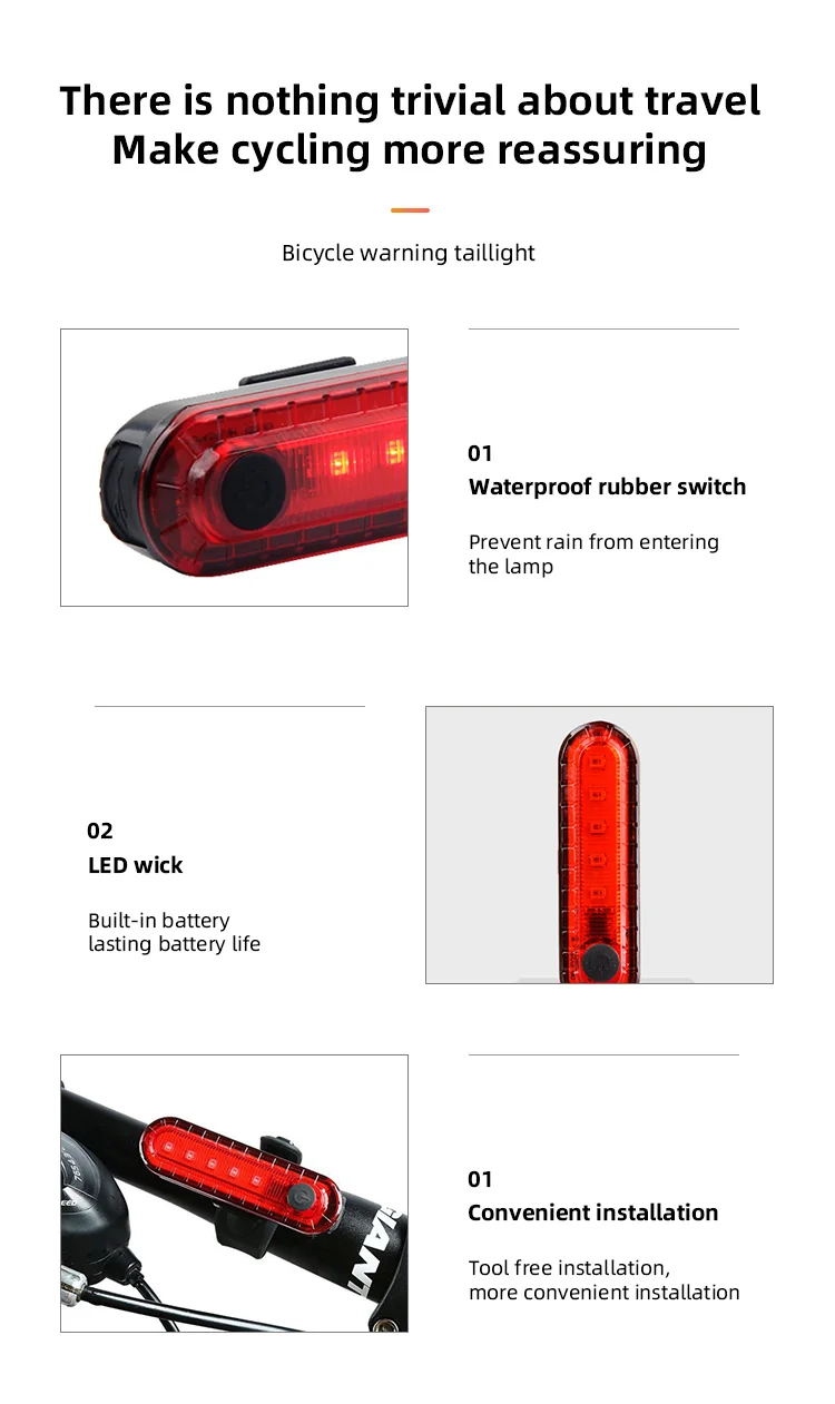Rear Bike Tail Light USB Rechargeable Ultra Bright Taillights Fit On Bicycle Easy to Install for Cycling Safety Bicycle Light