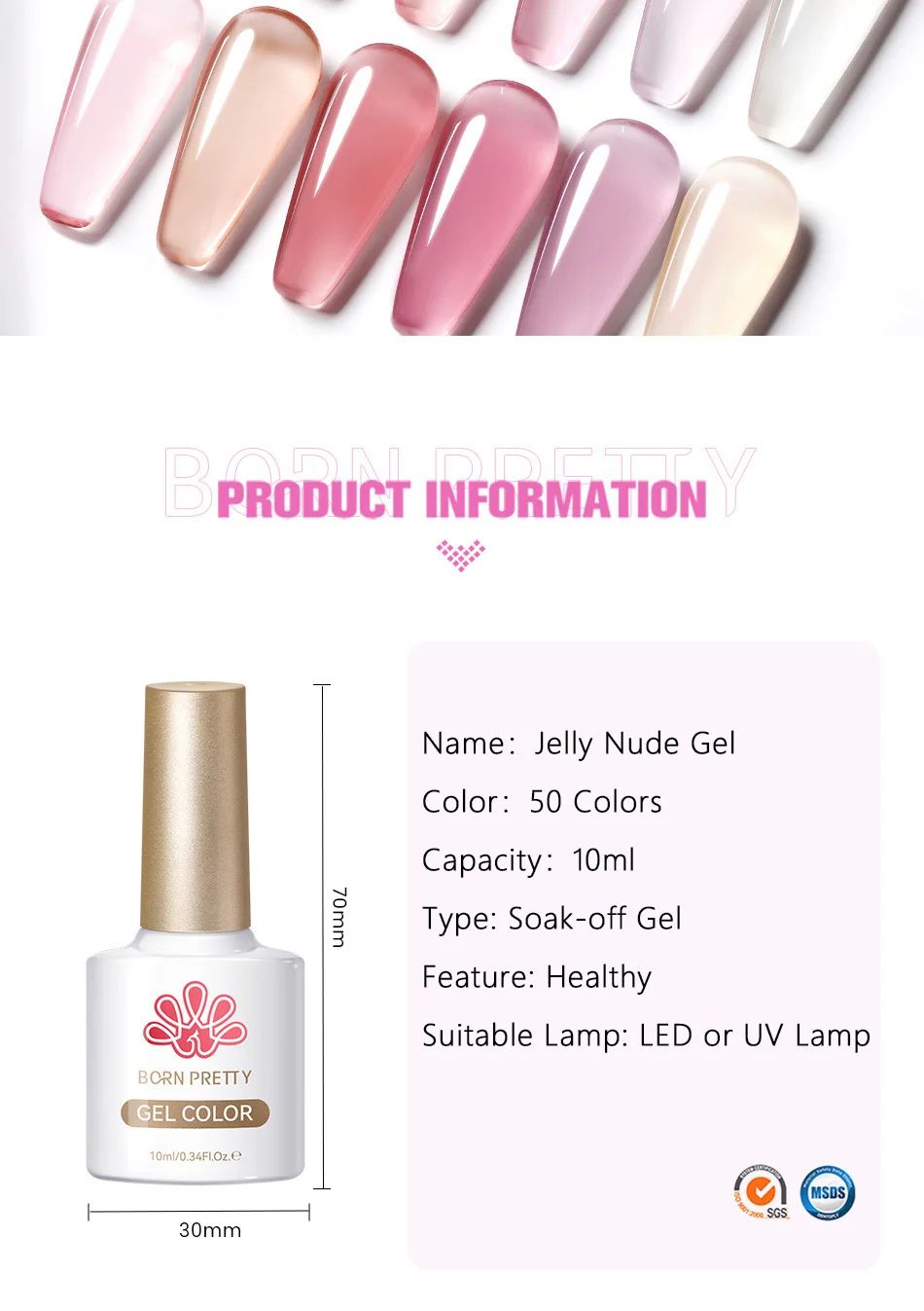 BORN PRETTY 10ml Jelly Nude Gel Nail Polish 50 Colors Semi Transparent Nail Art Nail Supplies Soak off UV LED Nails Gel Varnish