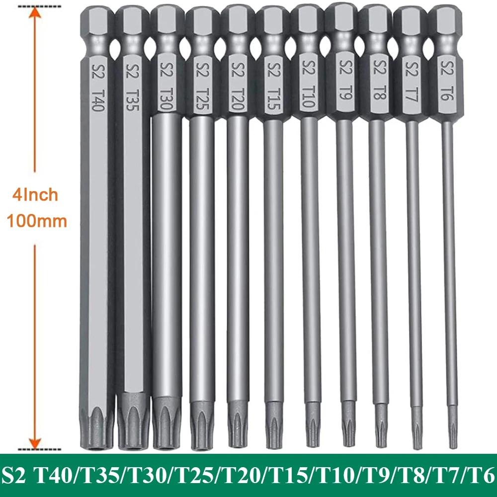 11 PCS Torx Security Bit Set S2 Steel Magnetic Security Screwdriver Set 50/100mm Star Screwdriver Set for Shark Vacuum T6-T40