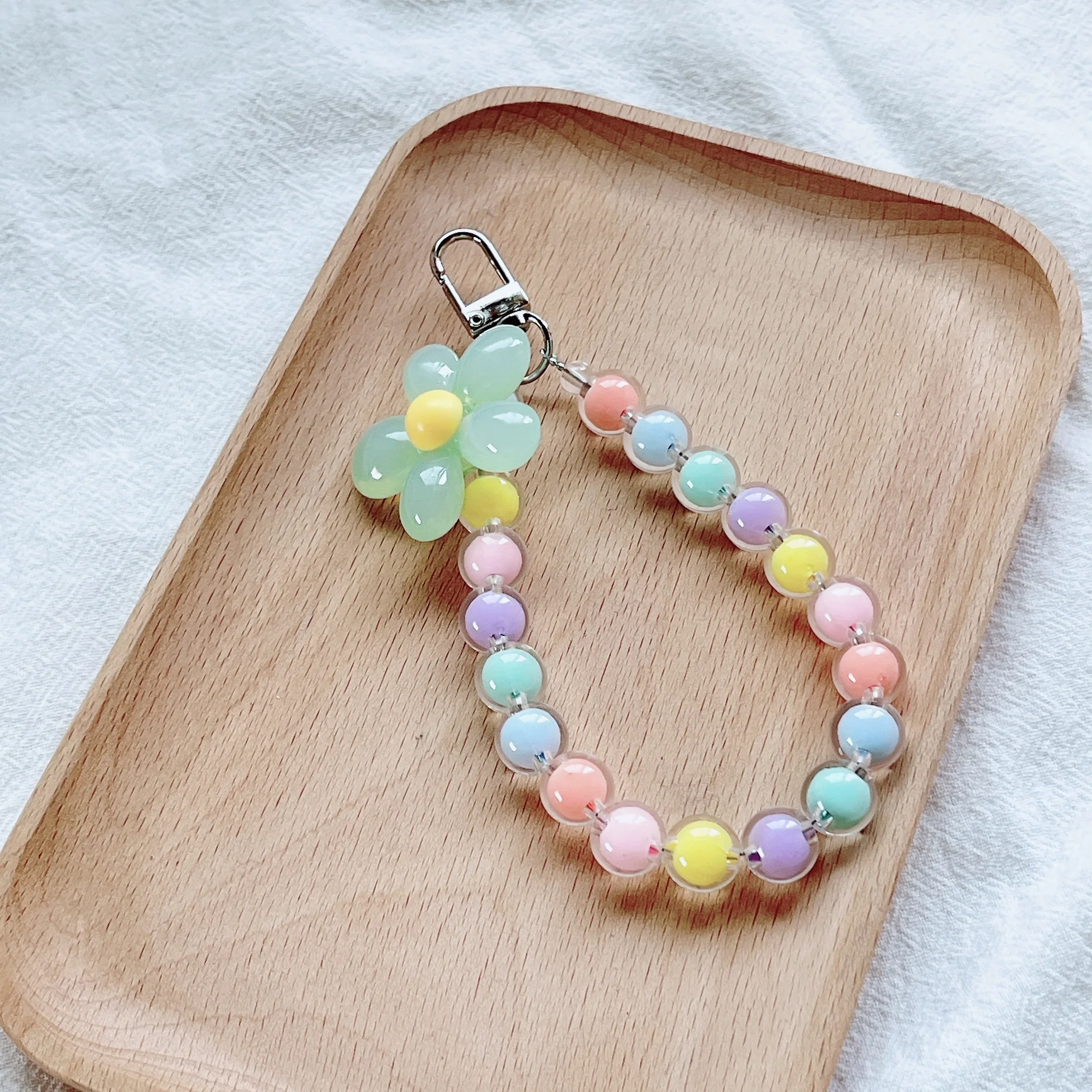 Phone Anti-lost Lanyard Key Short Wrist Pendant Colorful Macaron Round Bead Pendant Women's Hand-held Chain Mobile Phone Lanyard