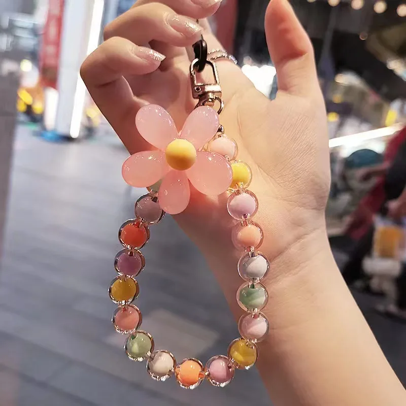 Phone Anti-lost Lanyard Key Short Wrist Pendant Colorful Macaron Round Bead Pendant Women's Hand-held Chain Mobile Phone Lanyard
