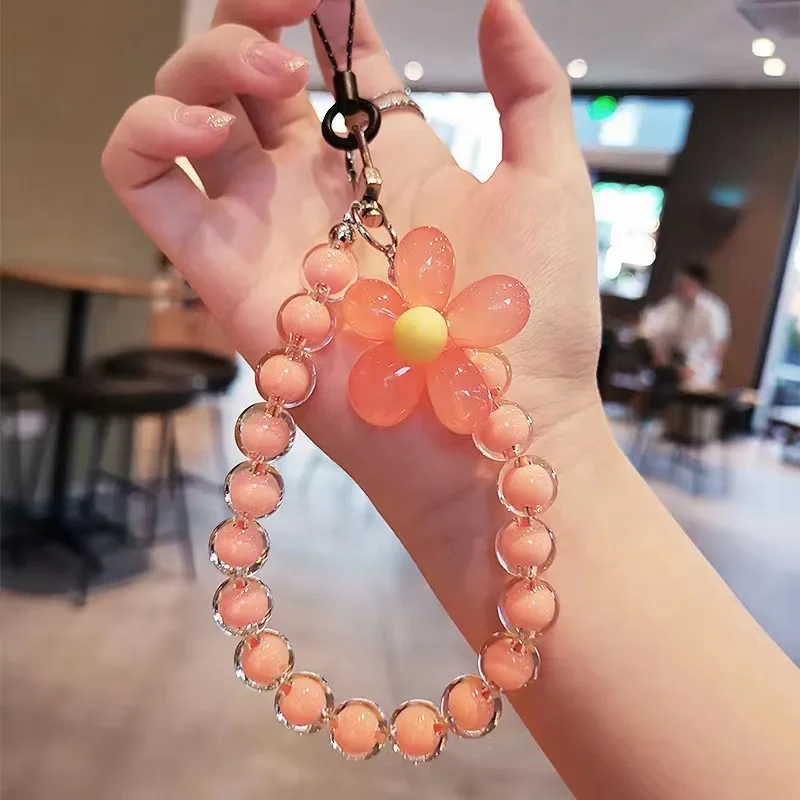 Phone Anti-lost Lanyard Key Short Wrist Pendant Colorful Macaron Round Bead Pendant Women's Hand-held Chain Mobile Phone Lanyard