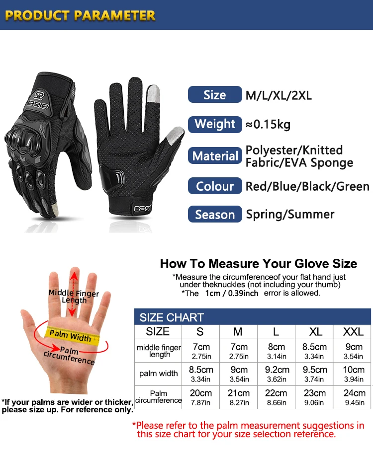 Summer Breathable Full Finger Motorcycle Gloves Non-slip Wear-resistant Motocross Racing Gloves Touch Screen Moto Biker Gloves