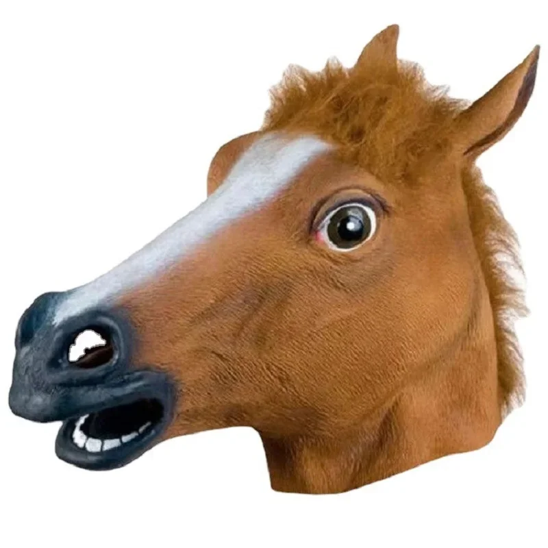 Men Brown Horse Masks Funny Horse Head Mask Latex Wolf Animal Mask Novelty Halloween Cosplay Costumes Headgear Mascara De Latex