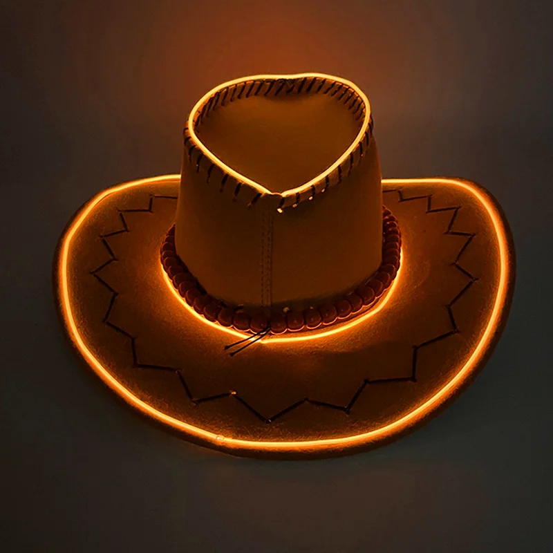 Retro Luminous Pirate Cowboy Hat, Glow In The Dark Headwear for Men Women Halloween Cosplay Props