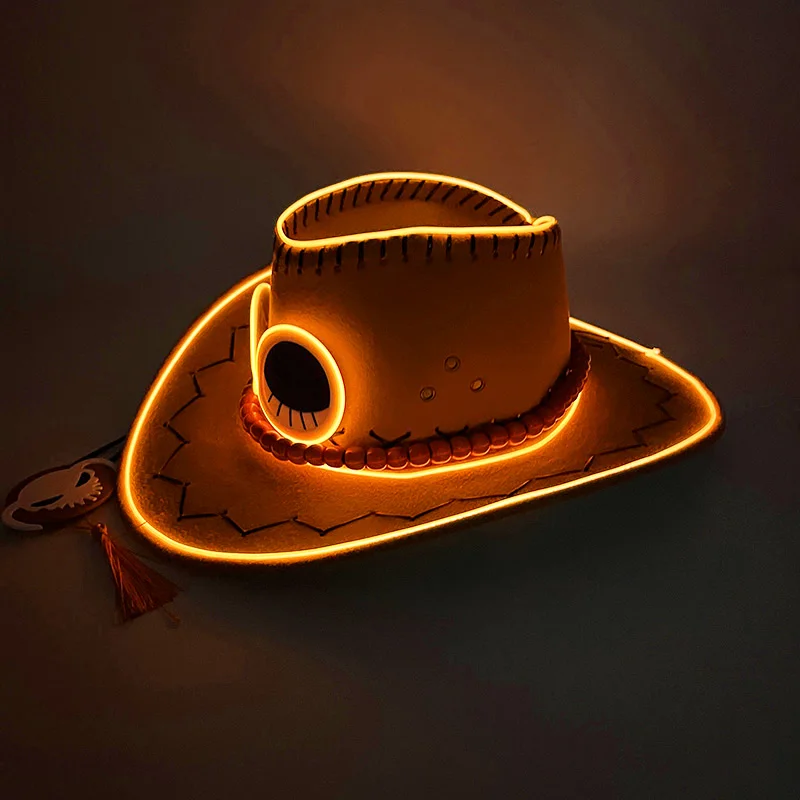 Retro Luminous Pirate Cowboy Hat, Glow In The Dark Headwear for Men Women Halloween Cosplay Props