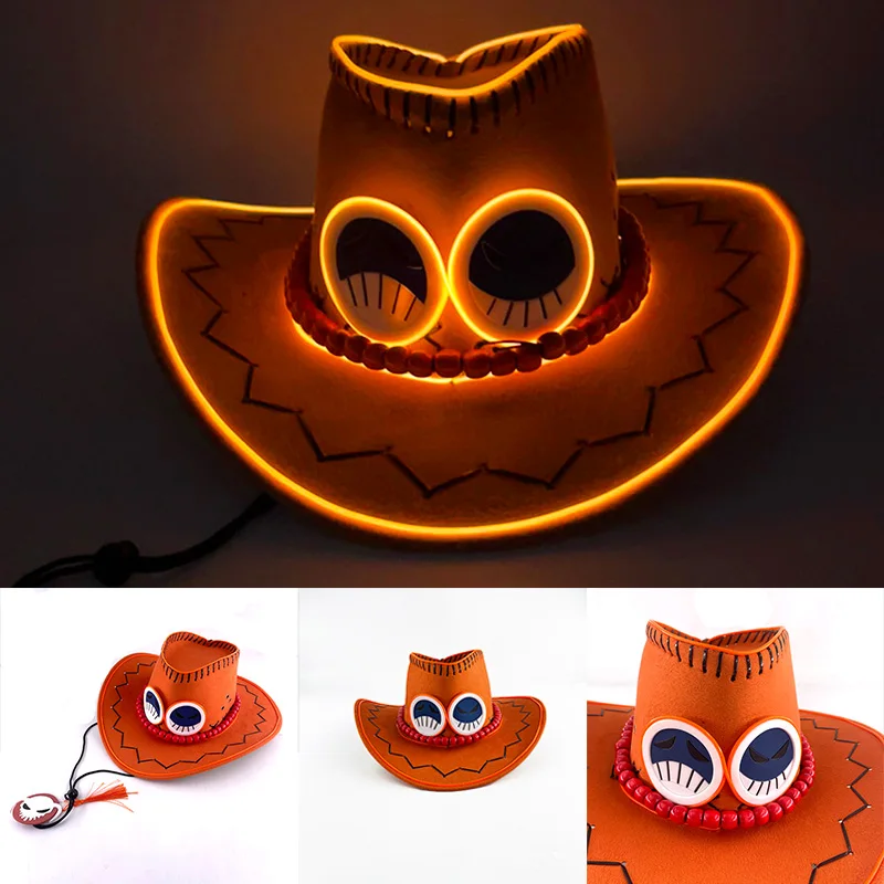 Retro Luminous Pirate Cowboy Hat, Glow In The Dark Headwear for Men Women Halloween Cosplay Props