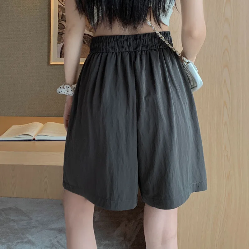 2024 Woman High Waist Folds Loose Shorts Girls Korean Fashion Y2k Clothes Slacks Female Harajuku Black Gray Apricot Shorts Pants