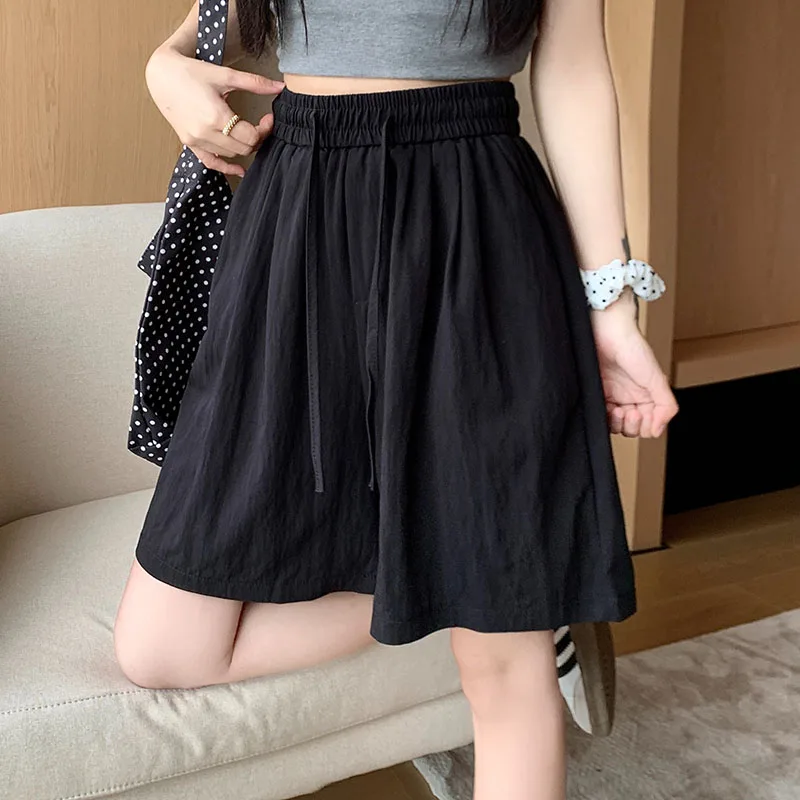 2024 Woman High Waist Folds Loose Shorts Girls Korean Fashion Y2k Clothes Slacks Female Harajuku Black Gray Apricot Shorts Pants