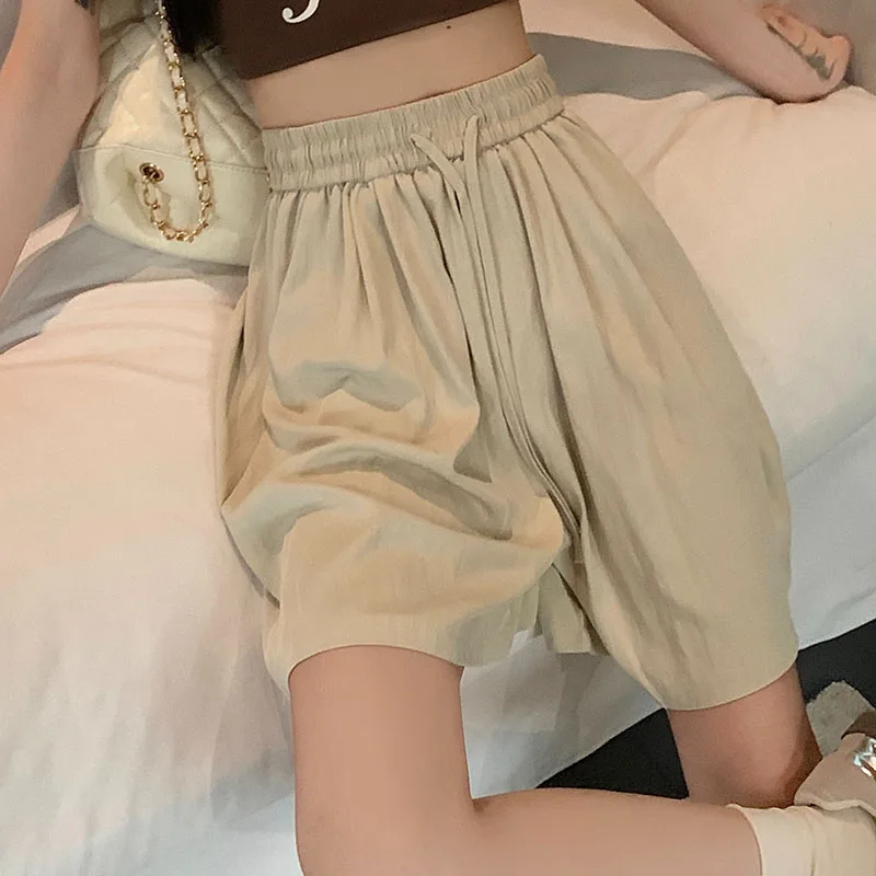 2024 Woman High Waist Folds Loose Shorts Girls Korean Fashion Y2k Clothes Slacks Female Harajuku Black Gray Apricot Shorts Pants