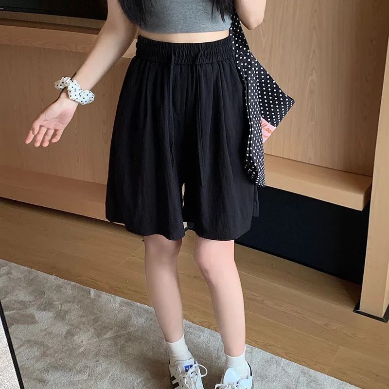 2024 Woman High Waist Folds Loose Shorts Girls Korean Fashion Y2k Clothes Slacks Female Harajuku Black Gray Apricot Shorts Pants