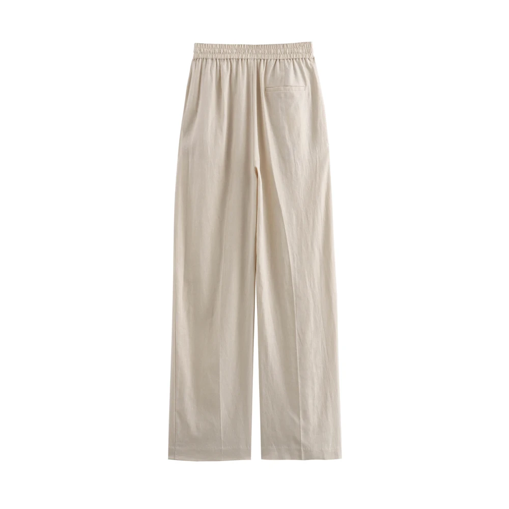 Women's Straight Pants with Front Pockets, High Elastic Waist, Drawstrings, Female Trousers, Chic Fashion