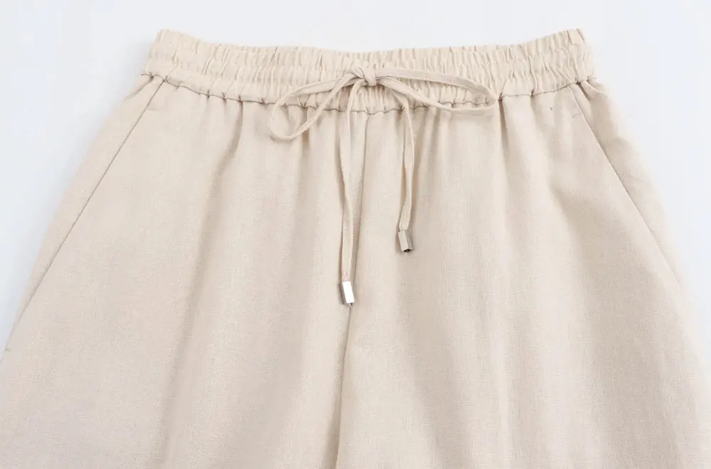 Women's Straight Pants with Front Pockets, High Elastic Waist, Drawstrings, Female Trousers, Chic Fashion