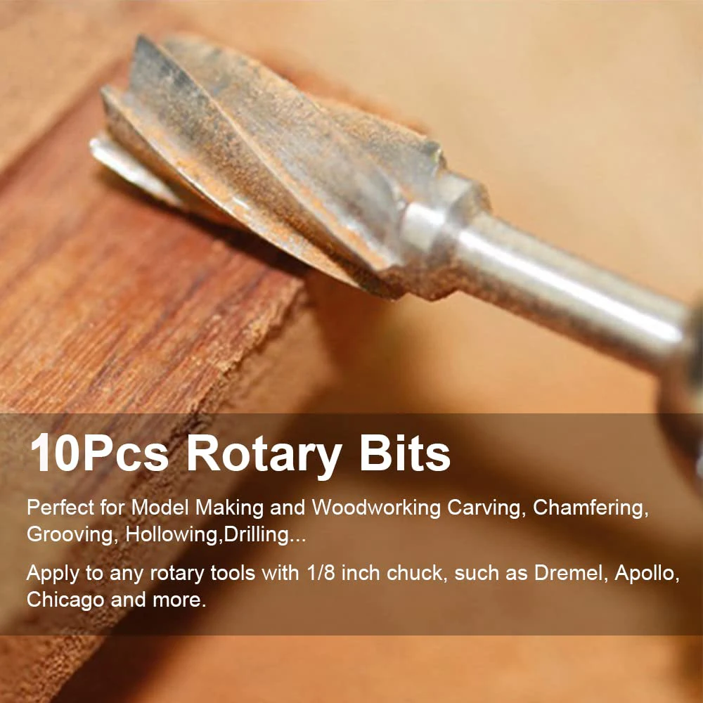 10pcs HSS Rotary File For Steel Milling Cutters For Metal Rat-tail File Hard Metal Rotary File Set Compatible Woodworking Tool