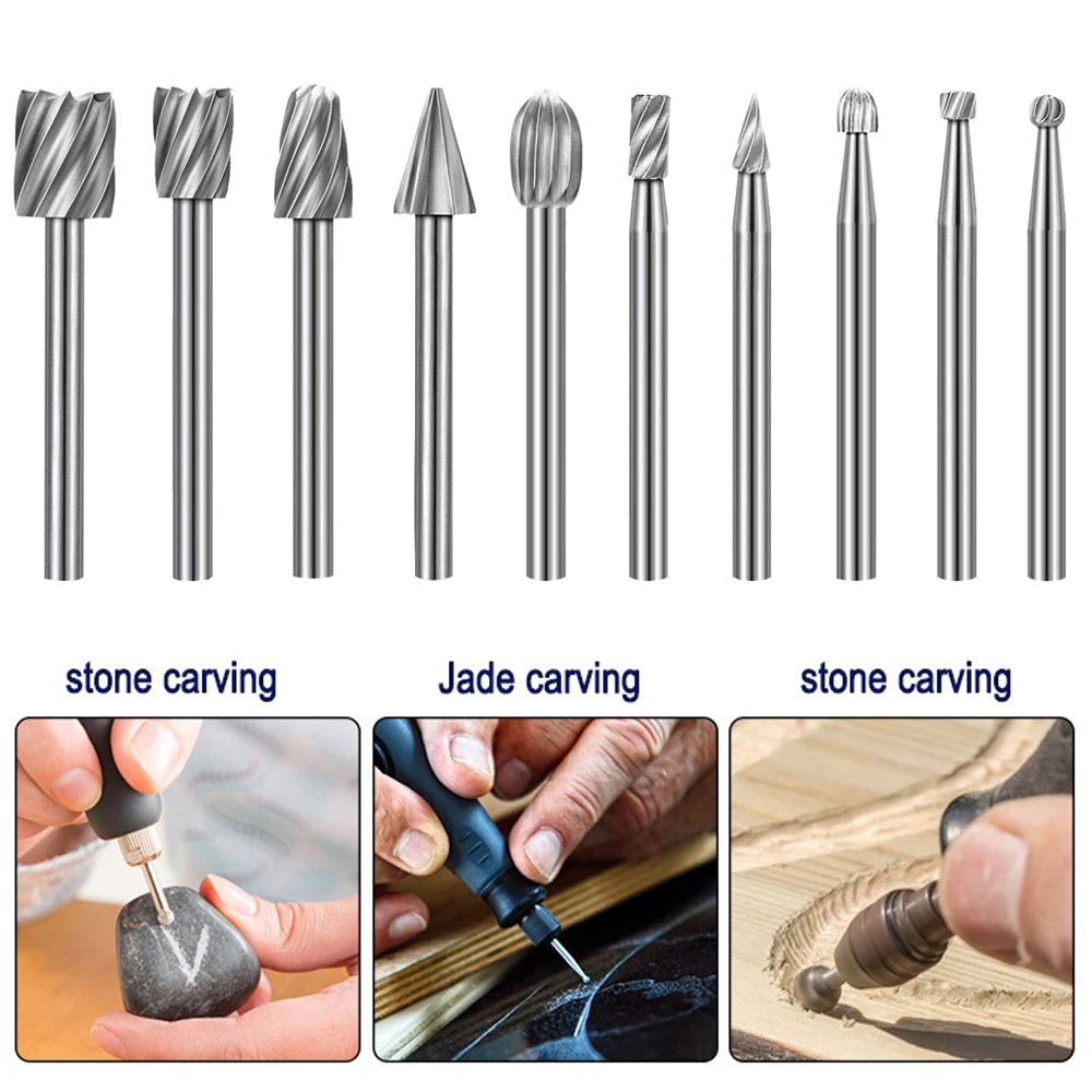 10pcs HSS Rotary File For Steel Milling Cutters For Metal Rat-tail File Hard Metal Rotary File Set Compatible Woodworking Tool