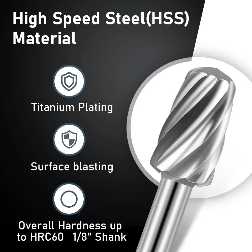 10pcs HSS Rotary File For Steel Milling Cutters For Metal Rat-tail File Hard Metal Rotary File Set Compatible Woodworking Tool