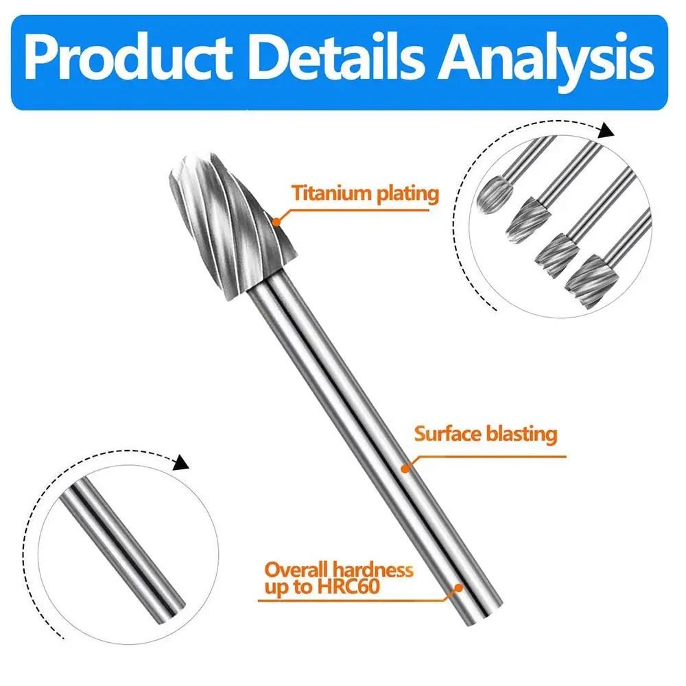 10pcs HSS Rotary File For Steel Milling Cutters For Metal Rat-tail File Hard Metal Rotary File Set Compatible Woodworking Tool