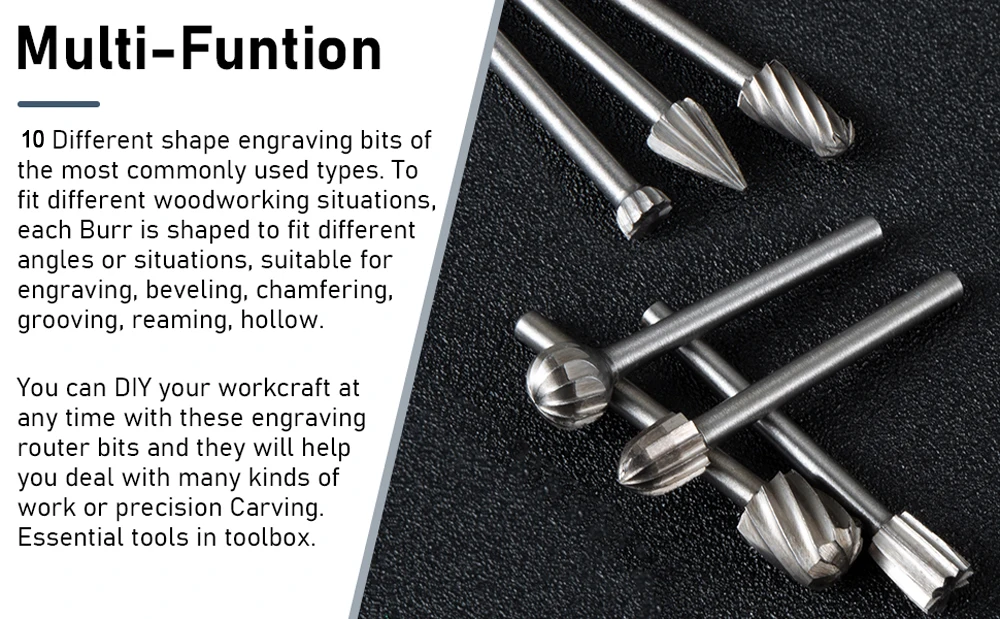 10pcs HSS Rotary File For Steel Milling Cutters For Metal Rat-tail File Hard Metal Rotary File Set Compatible Woodworking Tool