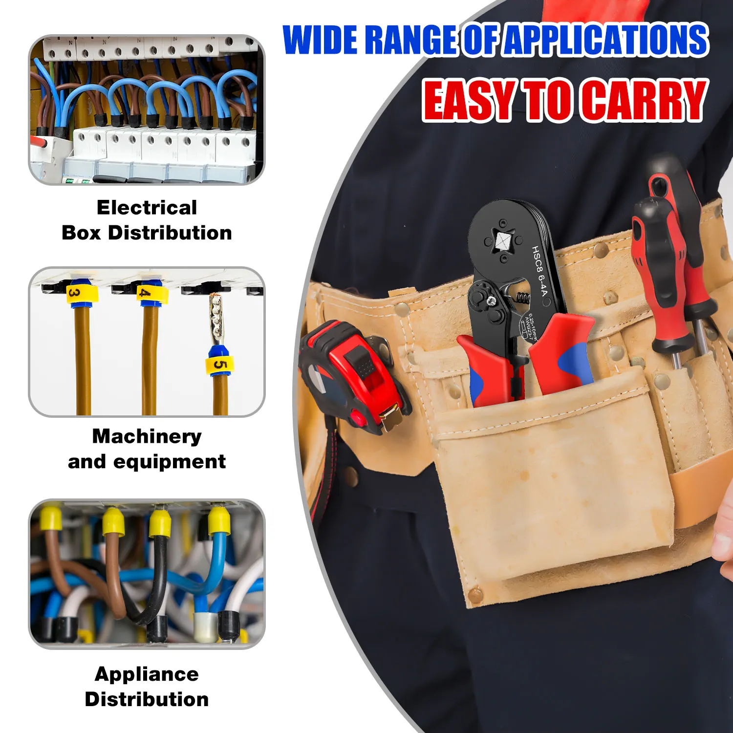 HSC8 6-4A Crimping Tool 0.25-10mm for Ferrule Tubular Terminals ² 23-7AWG Ferrule Crimping Clamp Set Wire Head Electrician Tools