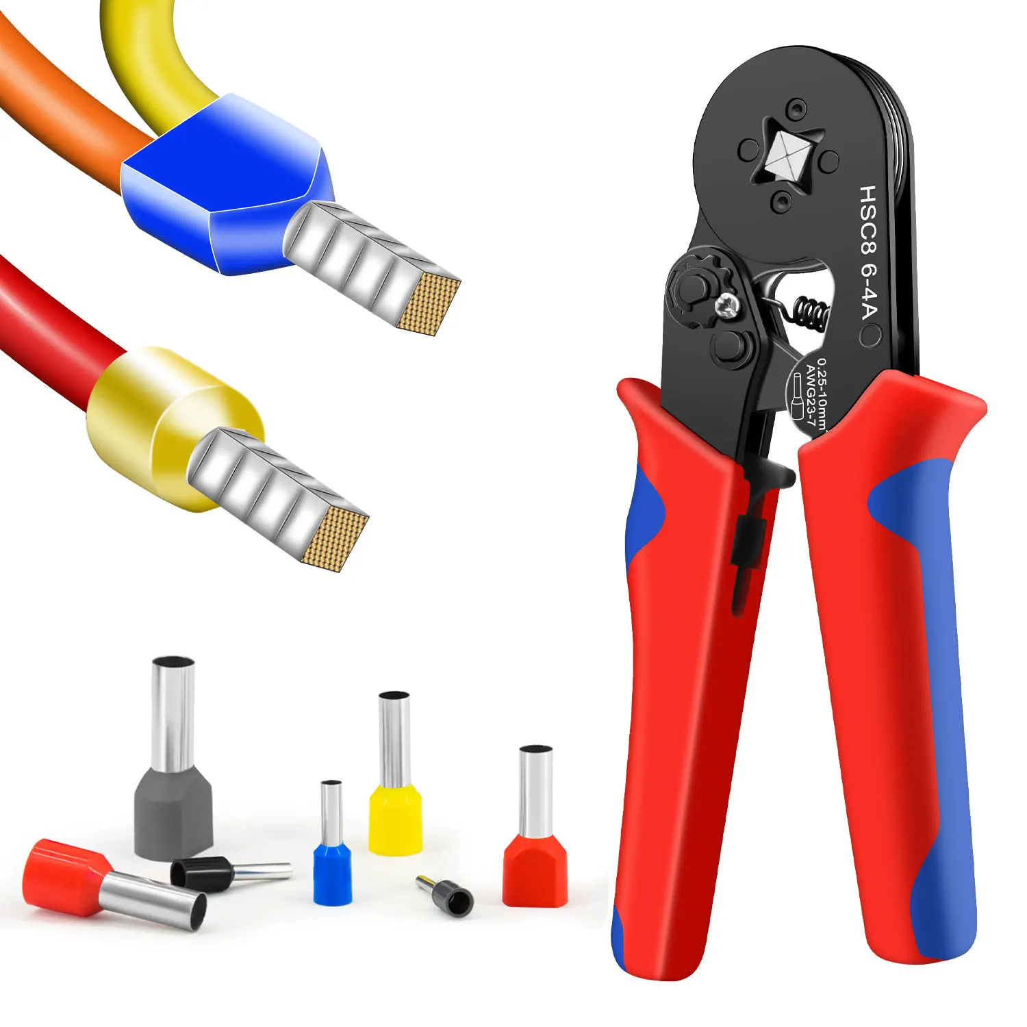 HSC8 6-4A Crimping Tool 0.25-10mm for Ferrule Tubular Terminals ² 23-7AWG Ferrule Crimping Clamp Set Wire Head Electrician Tools
