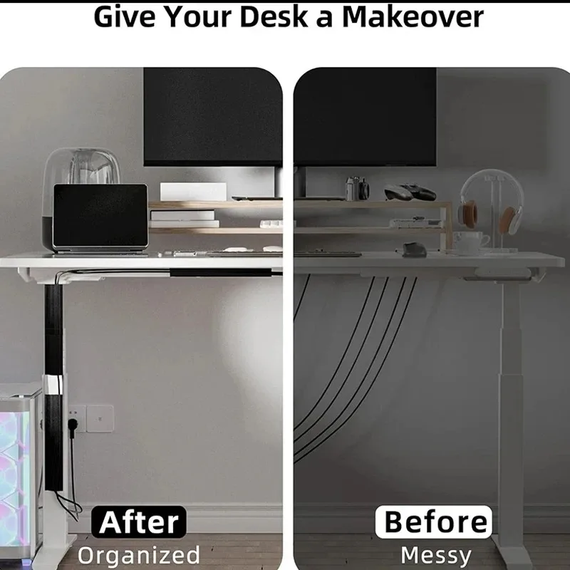 1pc PVC Desk Cable Tray Cable Management Under Desk Channel Cable Raceway Cord Hider No Drilling for Home Office Wire Organizer