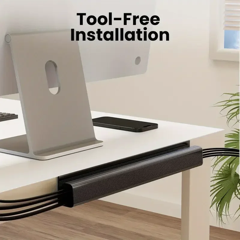 1pc PVC Desk Cable Tray Cable Management Under Desk Channel Cable Raceway Cord Hider No Drilling for Home Office Wire Organizer