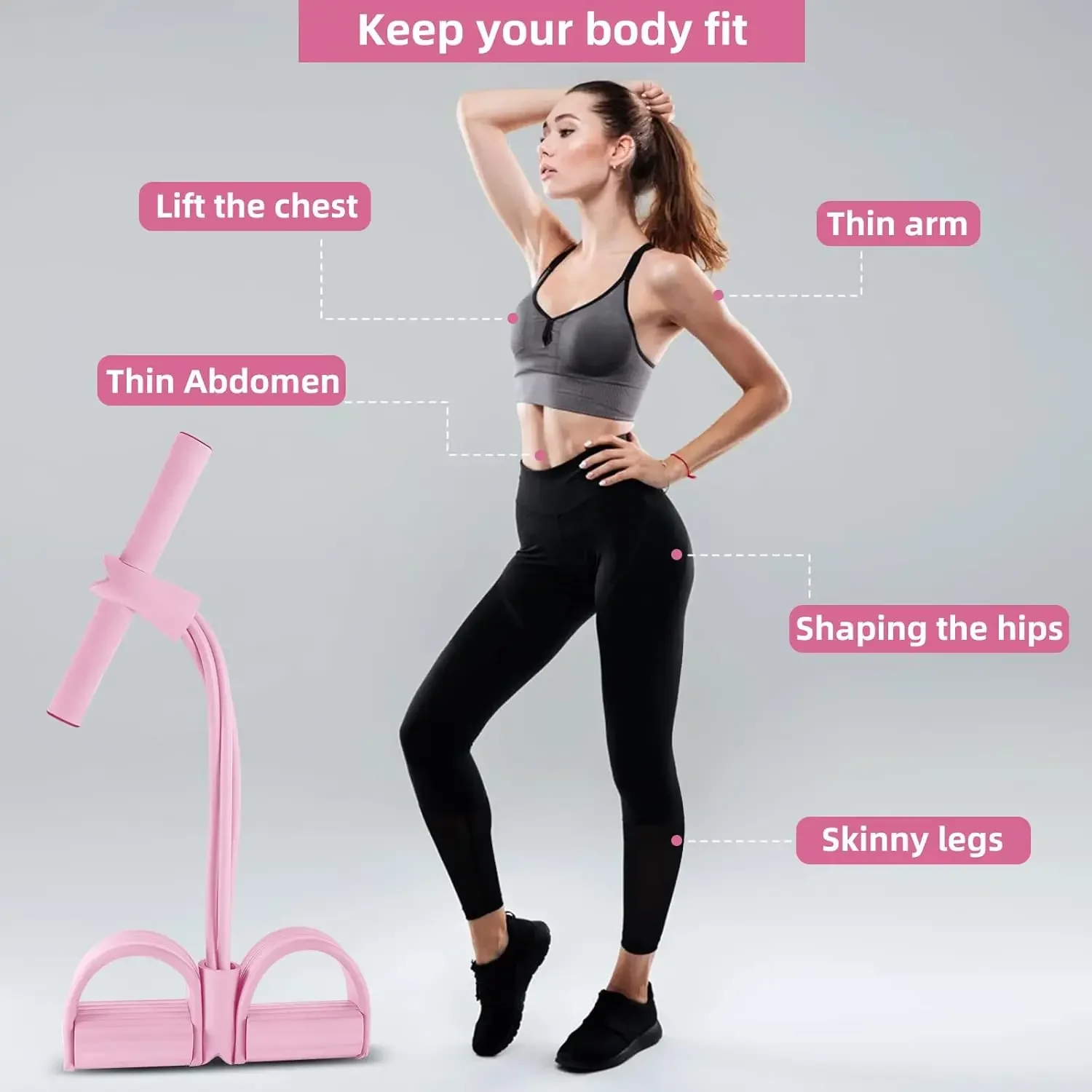 4-Level Resistance Band Tensioner with Non-Slip Handles - Home Fitness Equipment for Abdominal Muscle Training Yoga Abdominal
