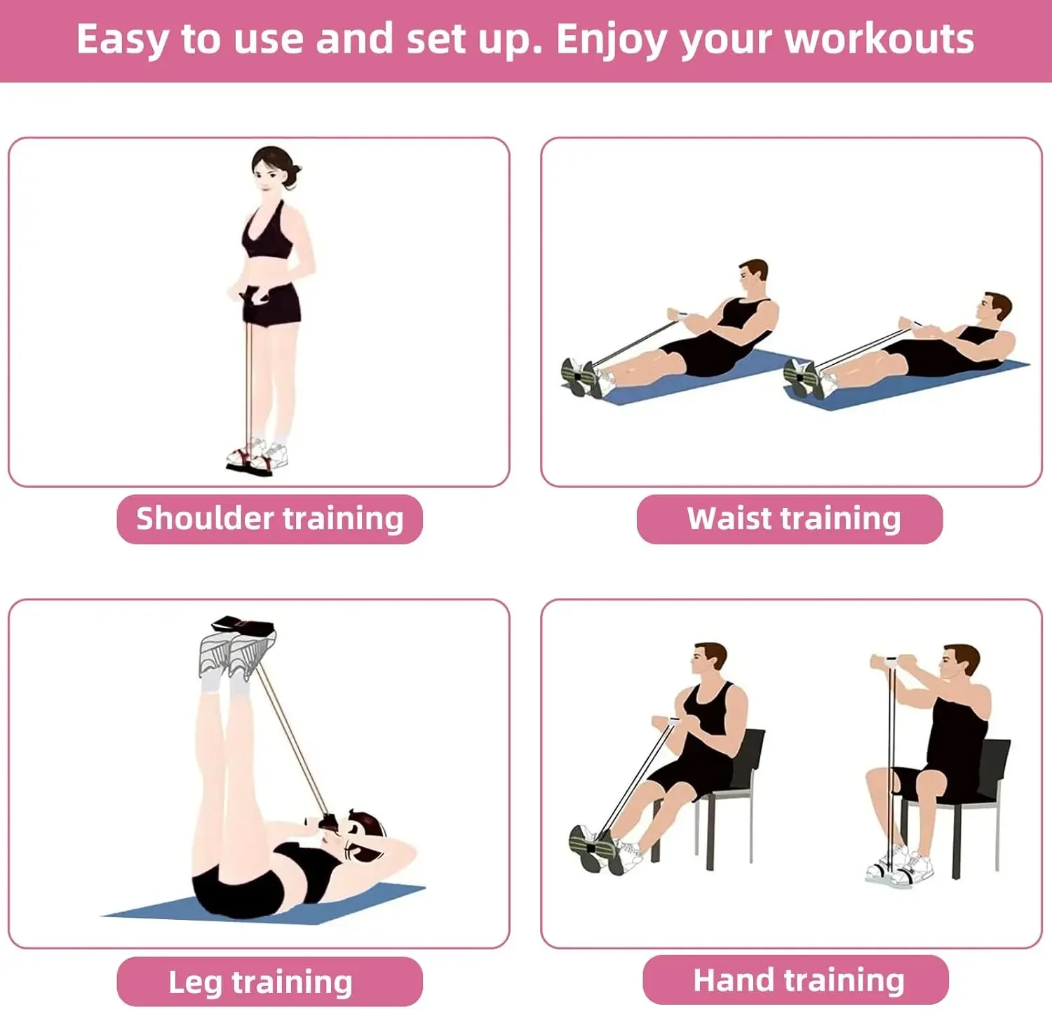 4-Level Resistance Band Tensioner with Non-Slip Handles - Home Fitness Equipment for Abdominal Muscle Training Yoga Abdominal