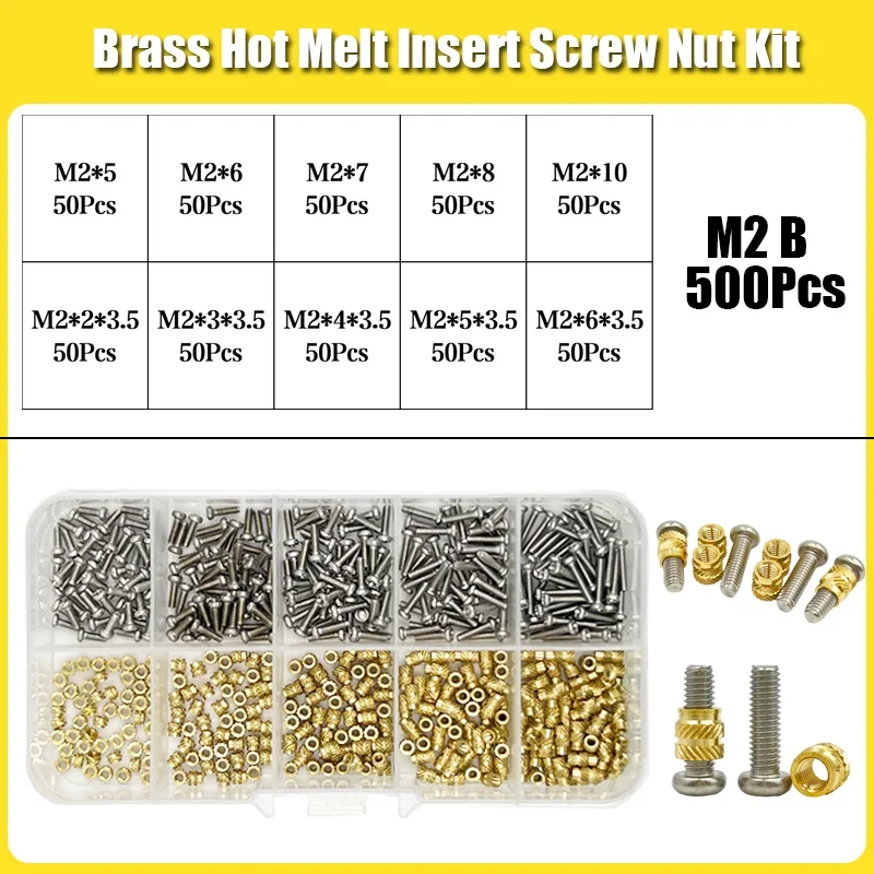 420/500Pcs Heat Set Insert Nuts Stainless Steel Brass Thermal Threaded Inserts for 3D Printing Plastic CNC Projects