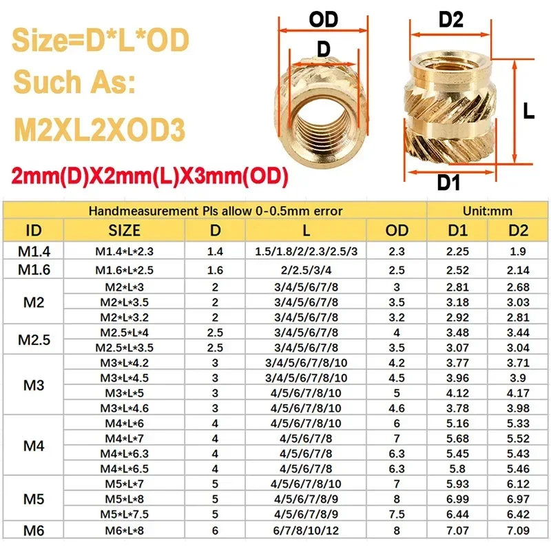 420/500Pcs Heat Set Insert Nuts Stainless Steel Brass Thermal Threaded Inserts for 3D Printing Plastic CNC Projects