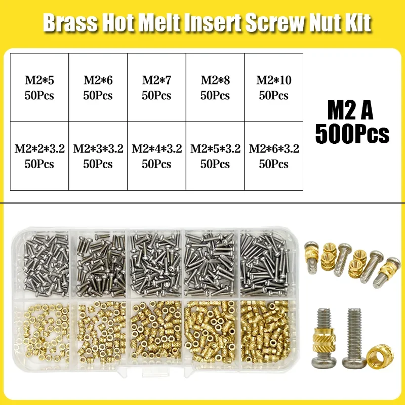 420/500Pcs Heat Set Insert Nuts Stainless Steel Brass Thermal Threaded Inserts for 3D Printing Plastic CNC Projects