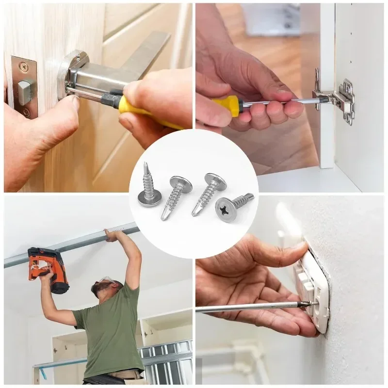 100PCS High-Strength #8 M4.2 Self-Tapping Sheet Metal Screws - 410 Stainless Steel Truss Head, Quick Tapping for Lath to Metal