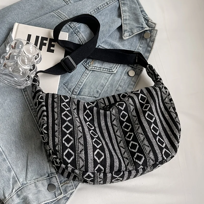 Crossbody Bags Tribal Style Shoulder Bag, Foldable Crossbody Striped Pattern, Flag Theme Hand Washable Edge Painted Lining