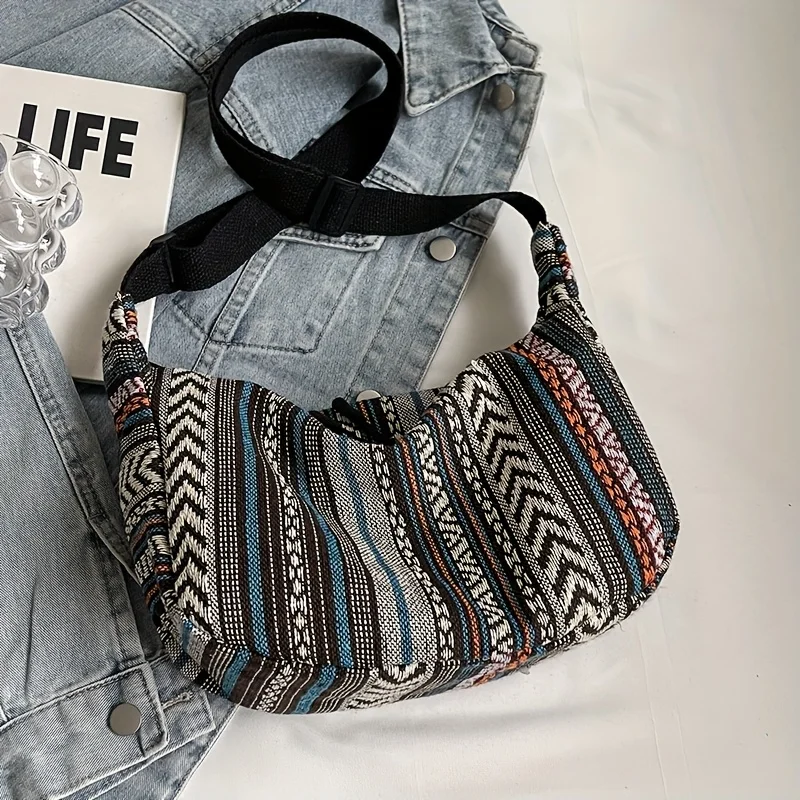 Crossbody Bags Tribal Style Shoulder Bag, Foldable Crossbody Striped Pattern, Flag Theme Hand Washable Edge Painted Lining
