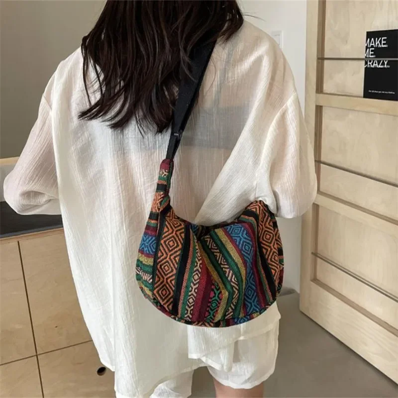 Crossbody Bags Tribal Style Shoulder Bag, Foldable Crossbody Striped Pattern, Flag Theme Hand Washable Edge Painted Lining