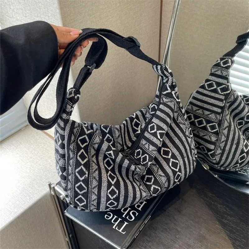 Crossbody Bags Tribal Style Shoulder Bag, Foldable Crossbody Striped Pattern, Flag Theme Hand Washable Edge Painted Lining