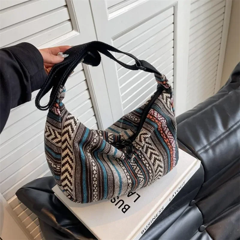 Crossbody Bags Tribal Style Shoulder Bag, Foldable Crossbody Striped Pattern, Flag Theme Hand Washable Edge Painted Lining