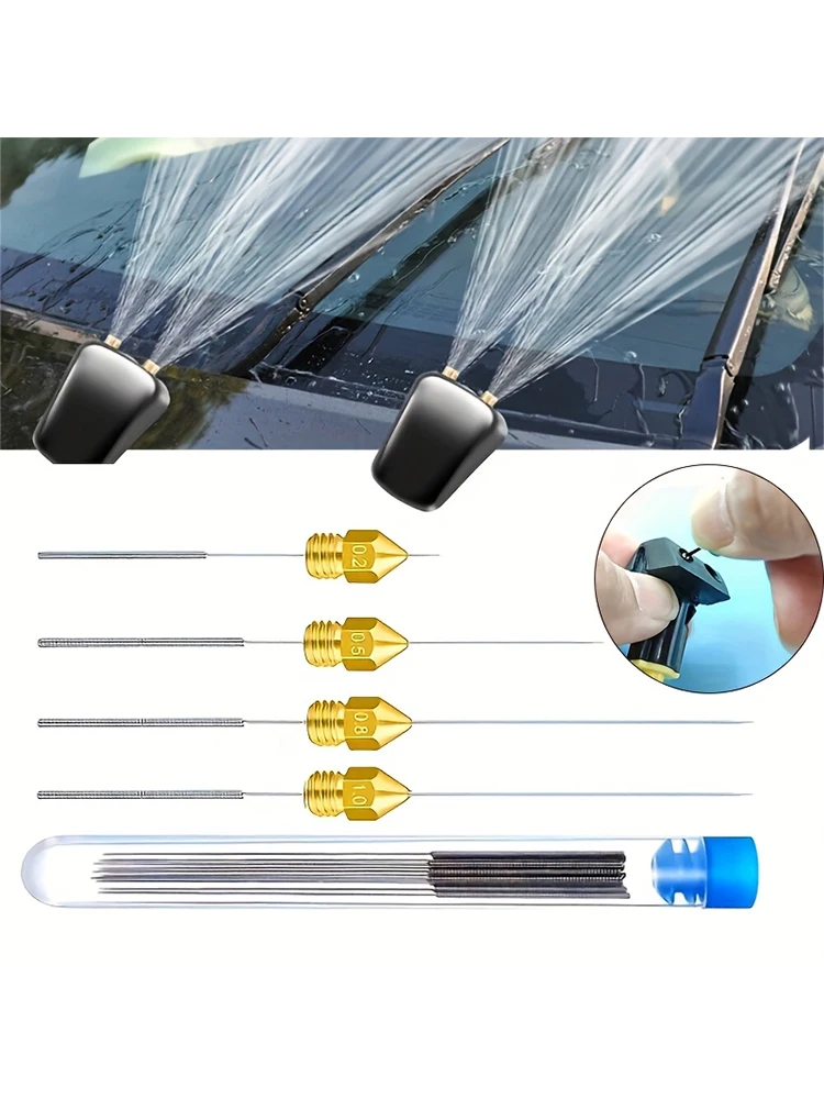 10-Piece Stainless Steel Cleaning Nozzle Kit - Window Wiper, 3D Printer Nozzle, Gas Stove, Shower Needle Unclogging Brush