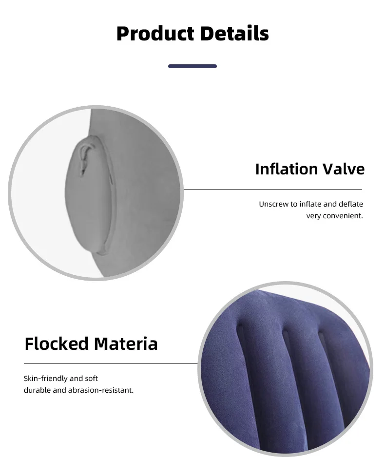 Triangular Travel Pillow Inflatable Office Neck Lumbar Support Pillow Thickened Flocking Leg Rest Pillow for Air Travel